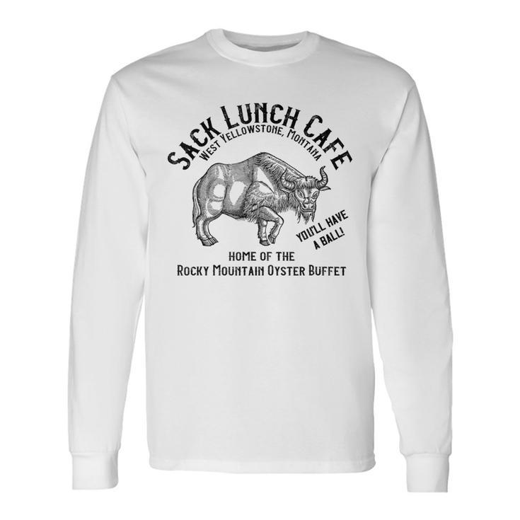 Vintage Rocky Mountain Oyster Sack Lunch Cafe Montana Long Sleeve T-Shirt