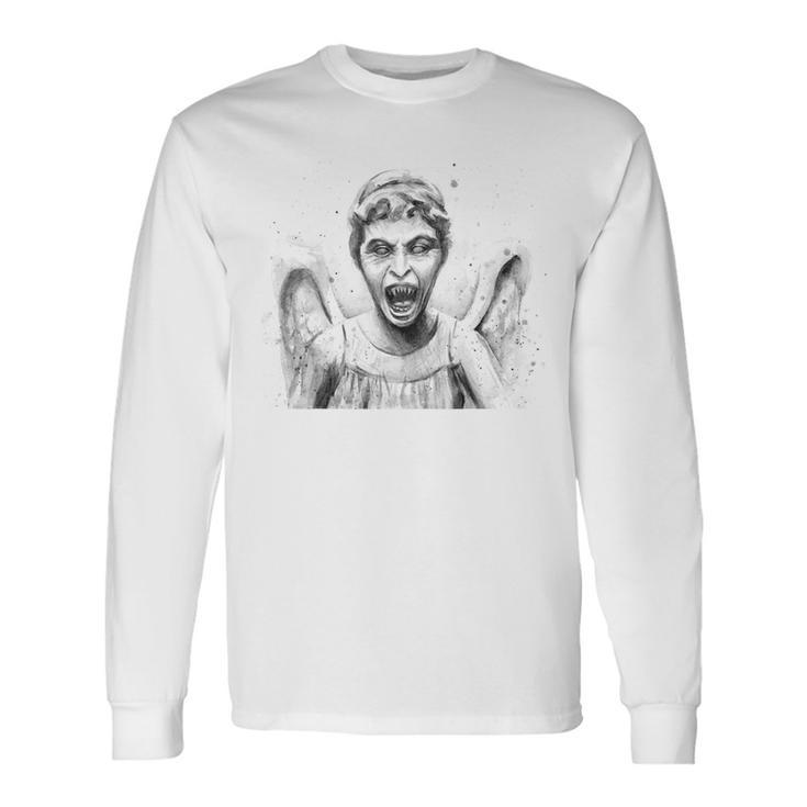 Weeping Angel Watercolor Sci-Fi Scary Don't Blink Long Sleeve T-Shirt