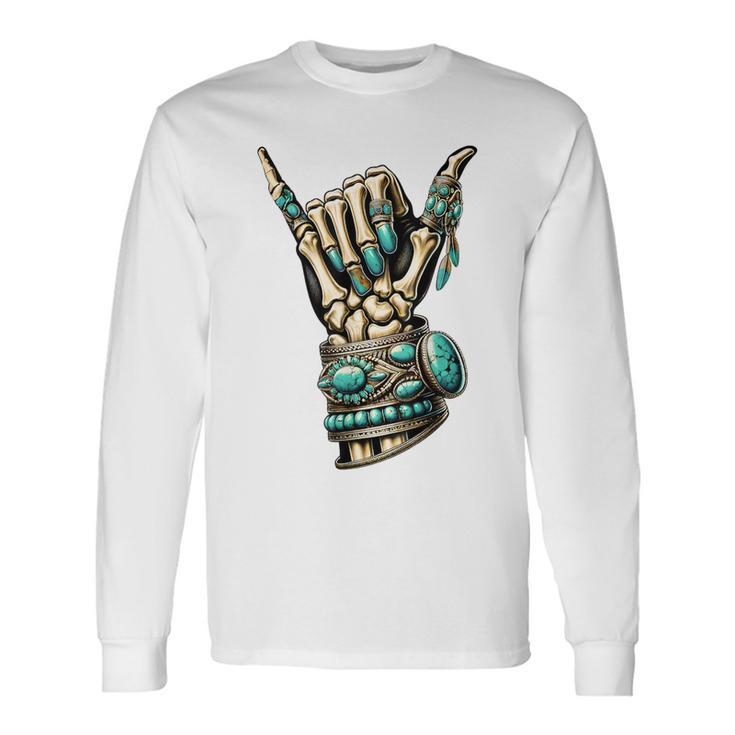 Western Skeleton Jewelry Western Turquoise Skeleton Hand Long Sleeve T-Shirt