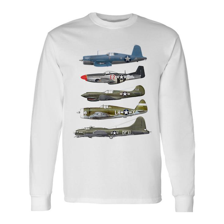 Ww2 Warplane B-17 P51 Mustang F4u Corsair P40 Warhawk Long Sleeve T-Shirt