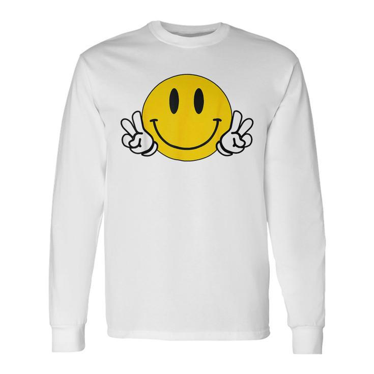 Yellow Smile Face Cute Checkered Peace Smiling Happy Face Long Sleeve T-Shirt