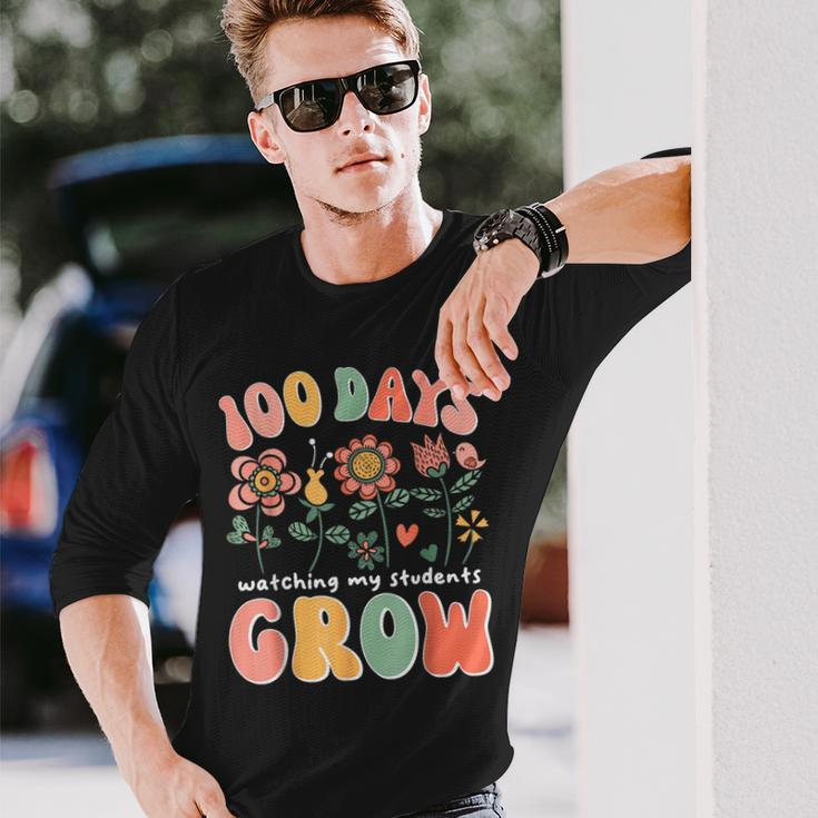 100 Day Watching My Students Grow 100 Days Of School Teacher Long Sleeve T-Shirt Gifts for Him