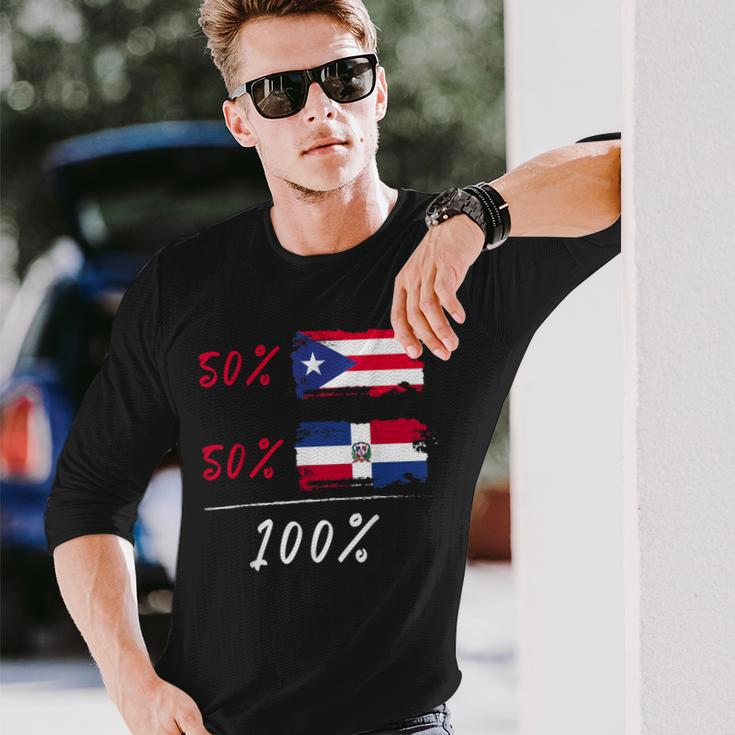 100 Per Cent For A Puerto Rico & Dominican Flag Long Sleeve T-Shirt Gifts for Him