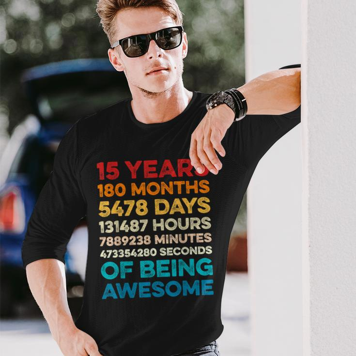 15Th Birthday 15 Years Of Being Awesome Vintage 15 Years Old Long Sleeve T-Shirt Gifts for Him