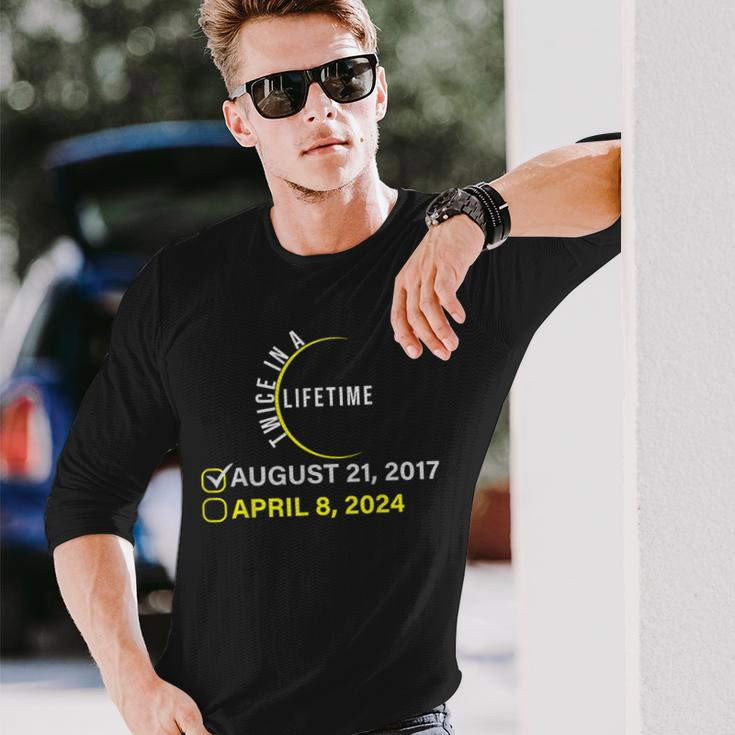 2024 Solar Eclipse American Totality Twice In Lifetime 2024 Long Sleeve T-Shirt Gifts for Him