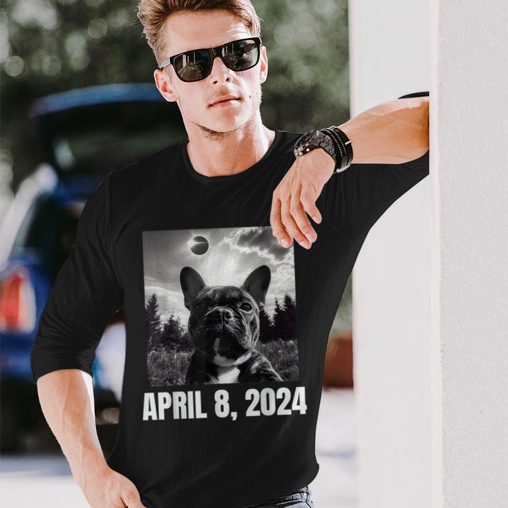 2024 Solar Eclipse French Bulldog Selfie Long Sleeve T-Shirt Gifts for Him