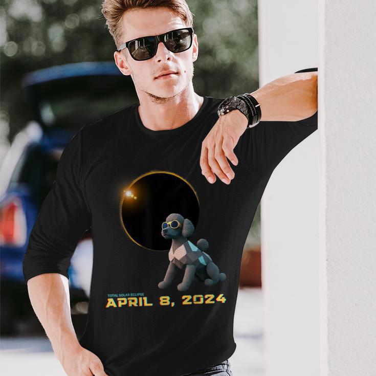 2024 Solar Eclipse Poodle Solar Eclipse Glasses Long Sleeve T-Shirt Gifts for Him