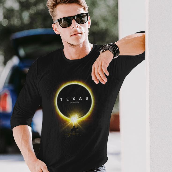 2024 Solar Eclipse Seen From The State Of Texas For Cowboys Long Sleeve T-Shirt Gifts for Him