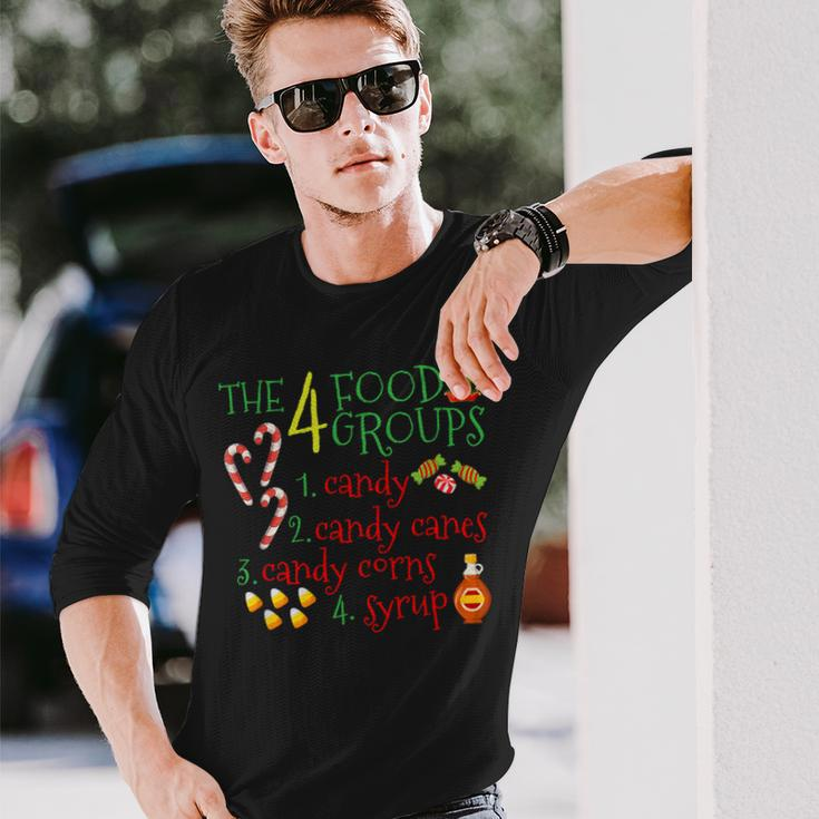The 4 Elf Food Groups Christmas Candy Cane Long Sleeve T-Shirt Gifts for Him