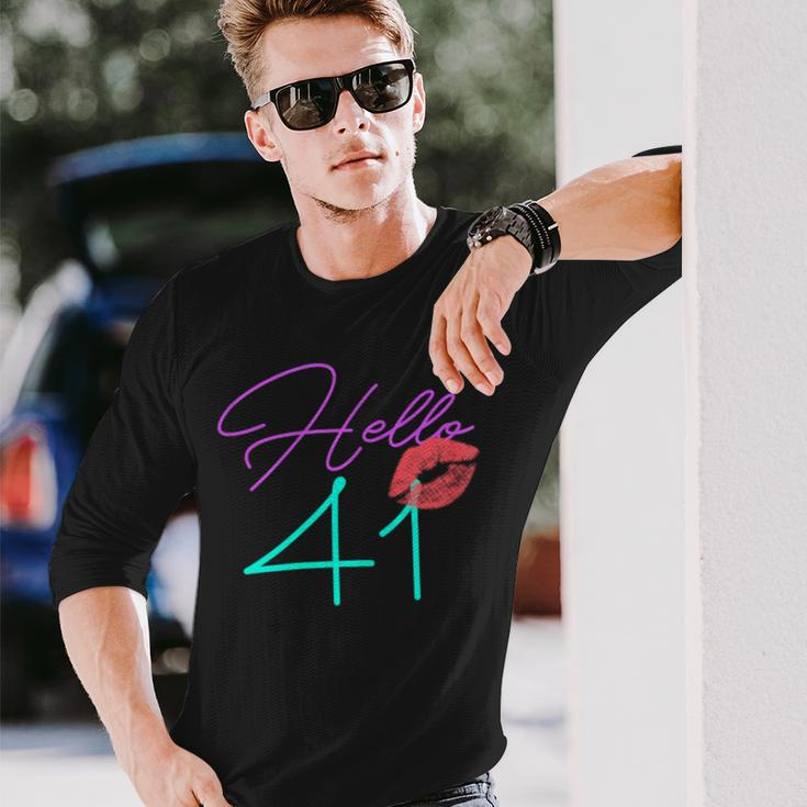 41St Birthday Hello 41 Kiss Purple Bday Women Long Sleeve T-Shirt Gifts for Him