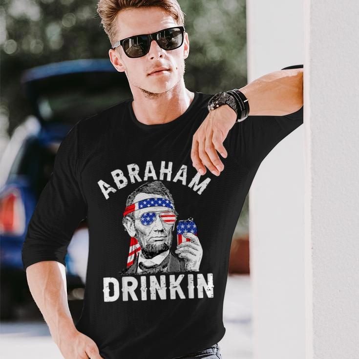 4Th Of July Abraham Drinking Merica Abe Lincoln Beer Lover Long Sleeve T-Shirt Gifts for Him