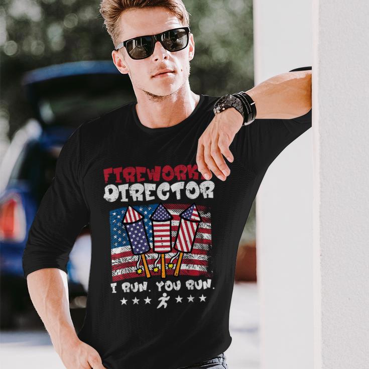 4Th July Fireworks Director I Run Us Flag America Men Long Sleeve T-Shirt Gifts for Him