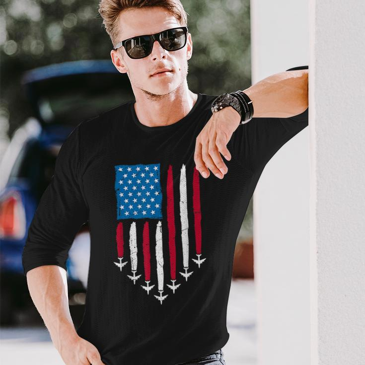 4Th Of July Fourth 4 Patriotic Usa Flag Fighter Jets Kid Long Sleeve T-Shirt Gifts for Him