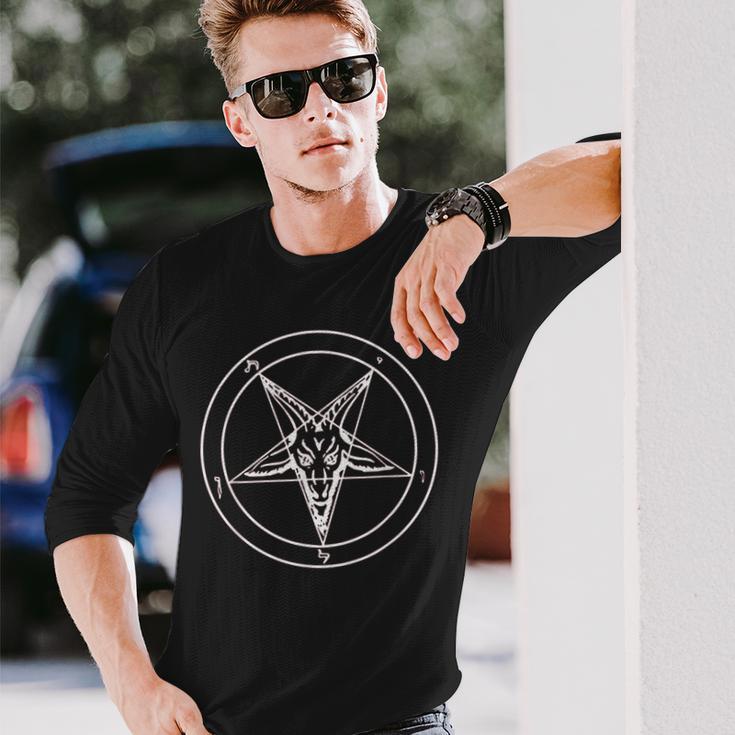 666 Satan Star Motif With Skull Pentagram Langarmshirts Geschenke für Ihn