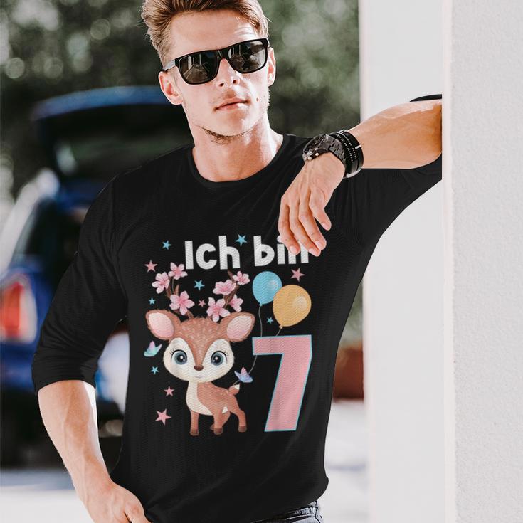 7 Jahre Alt Ich Bin 7 Hirsch Deer 7Th Birthday Black Langarmshirts Geschenke für Ihn