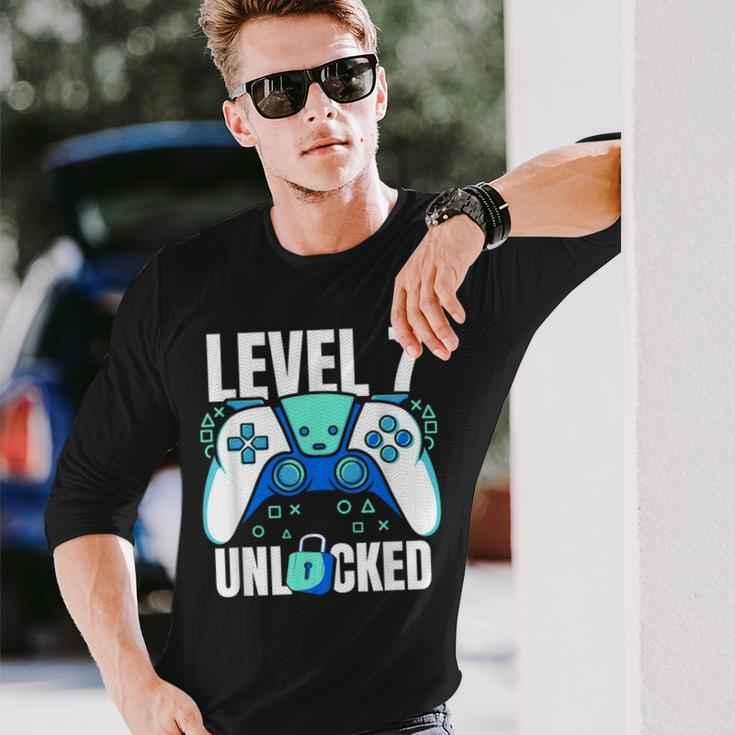 7 Year Old Gamer Gaming 7Th Birthday Level 7 Unlocked Long Sleeve T-Shirt Gifts for Him