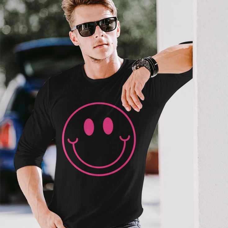 70S Cute Pink Smile Face Peace Happy Smiling Face Long Sleeve T-Shirt Gifts for Him