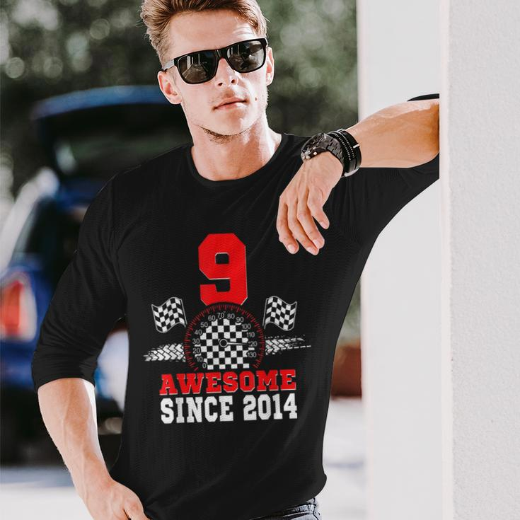 9Th Birthday Race Car Awesome Since 2014 Racing 9 Year Old Long Sleeve T-Shirt Gifts for Him