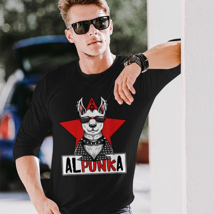 Alpunka Punk Alpaca Lama Punk Rock Rocker Anarchy Langarmshirts Geschenke für Ihn