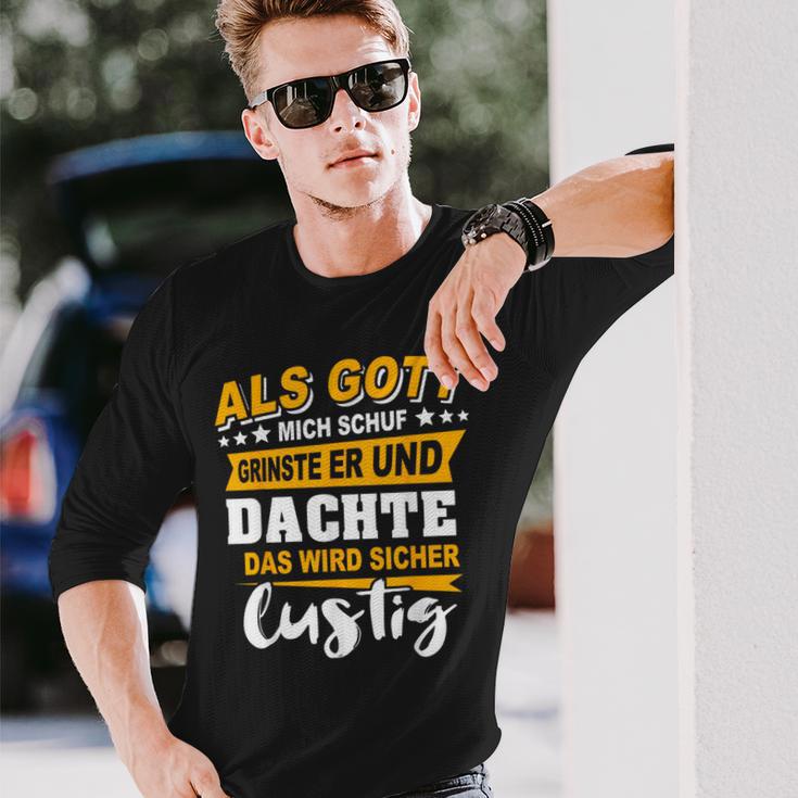 Als Gott Mich Schuf Grinste Her Slogan Ironie Black S Langarmshirts Geschenke für Ihn