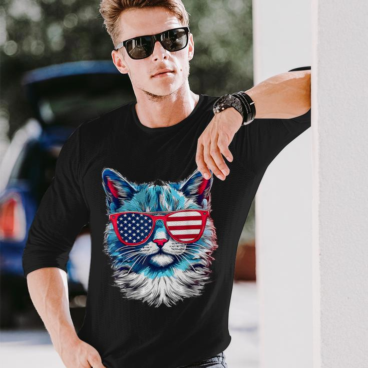 American Cat Sunglasses Usa Flag 4Th Of July Memorial Day Long Sleeve T-Shirt Gifts for Him