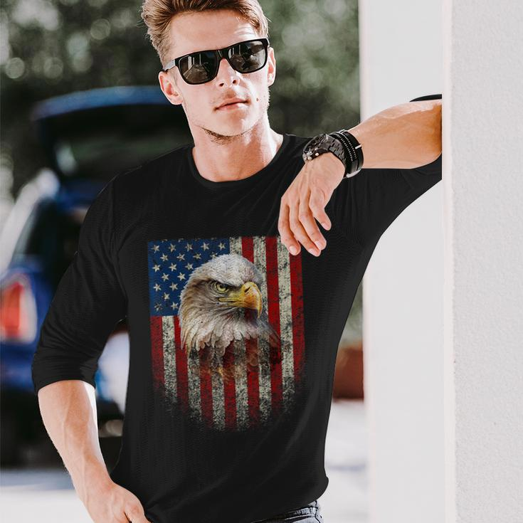 American Flag Bald Eagle Patriotic Red White Blue Long Sleeve T-Shirt Gifts for Him