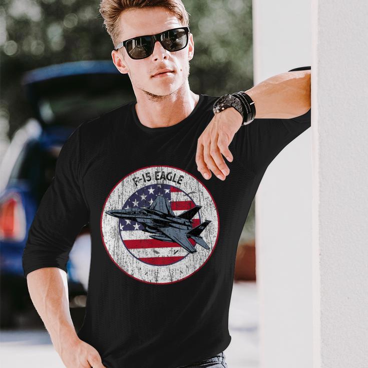 American Flag F-15 Eagle Us Military Fighter Jet 4Th July Long Sleeve T-Shirt Gifts for Him