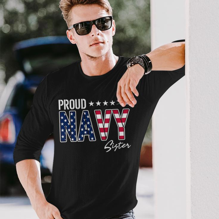American Flag Proud Navy Sister Long Sleeve T-Shirt Gifts for Him