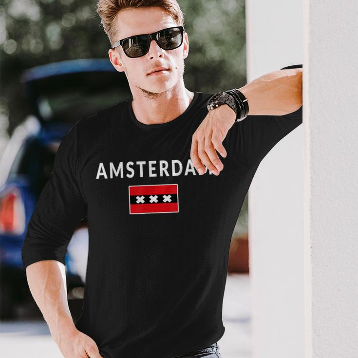 Amsterdam Netherlands Flag Souvenir Long Sleeve T-Shirt Gifts for Him