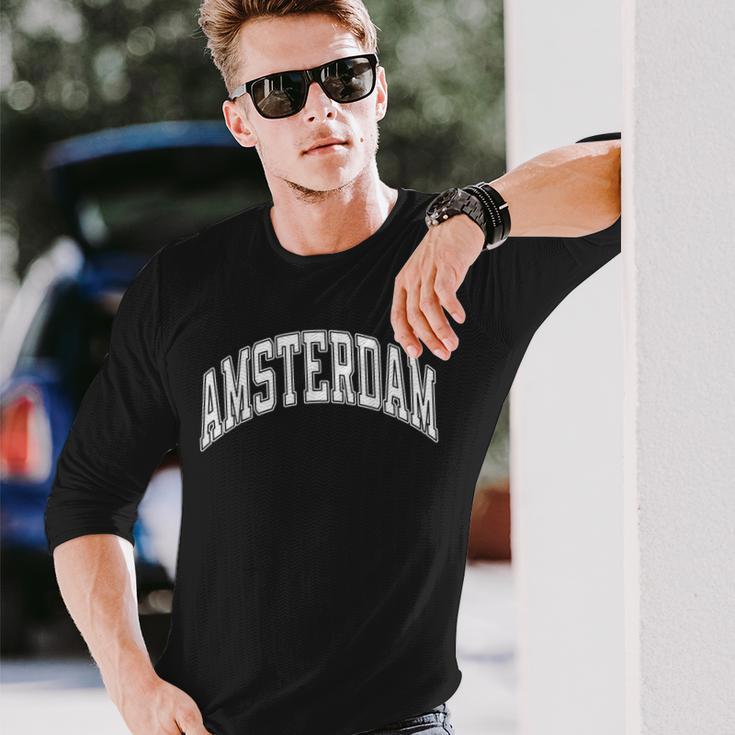 Amsterdam Netherlands Varsity Style Text Langarmshirts Geschenke für Ihn