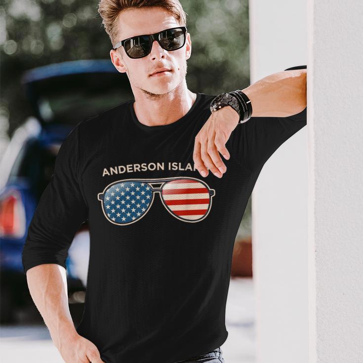 Anderson Island Wa Vintage Us Flag Sunglasses Long Sleeve T-Shirt Gifts for Him