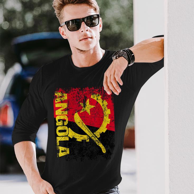 Angola Flag Vintage Distressed Angola Long Sleeve T-Shirt Gifts for Him