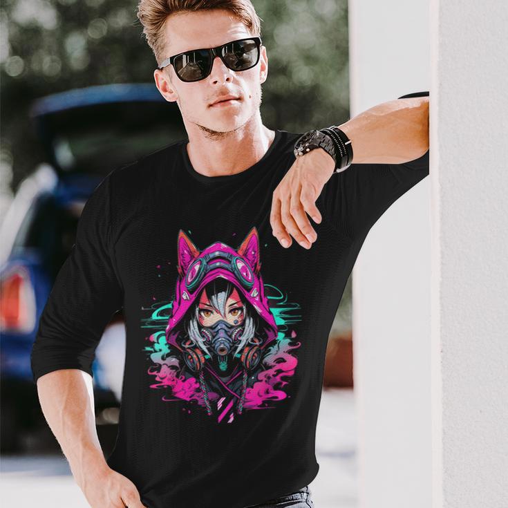 Anime Manga Kitsune Cyberpunk Aesthetic Techwear Harajuku Langarmshirts Geschenke für Ihn