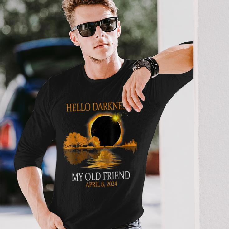 April 8 2024 Hello Darkness My Old Friend Eclipse Long Sleeve T-Shirt Gifts for Him