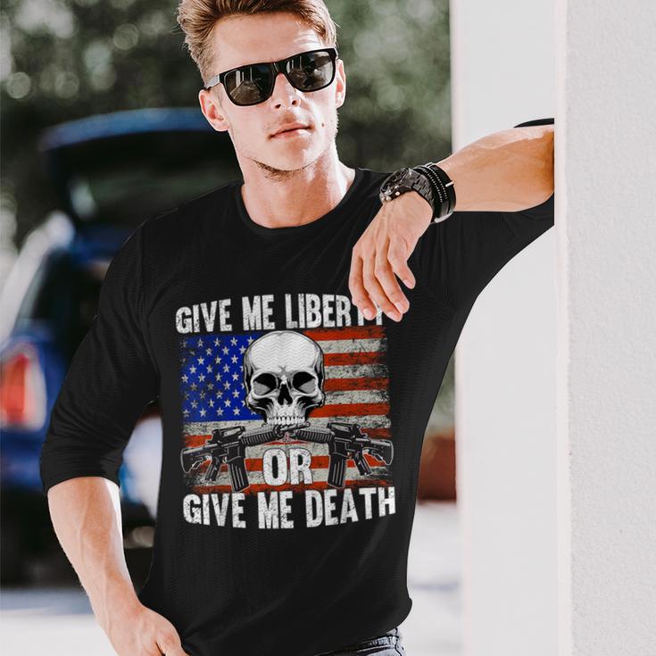 Ar-15 Give Me Liberty Or Give Me Death Skull Ar15 Rifle Long Sleeve T-Shirt Gifts for Him