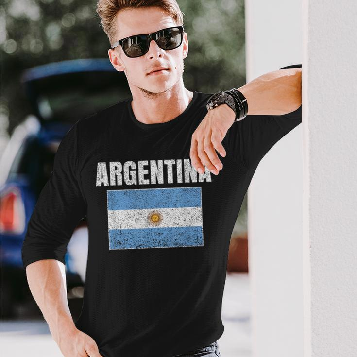 Argentinian Flag Vintage Argentina Map Country Long Sleeve T-Shirt Gifts for Him