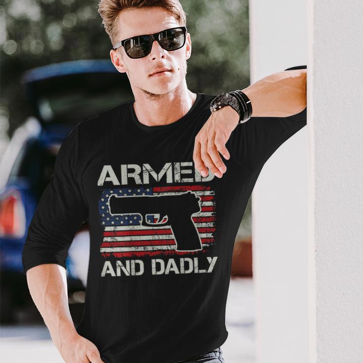 Armed And Dadly Fathers Day Gun Owner Dad On Back Long Sleeve T-Shirt Gifts for Him