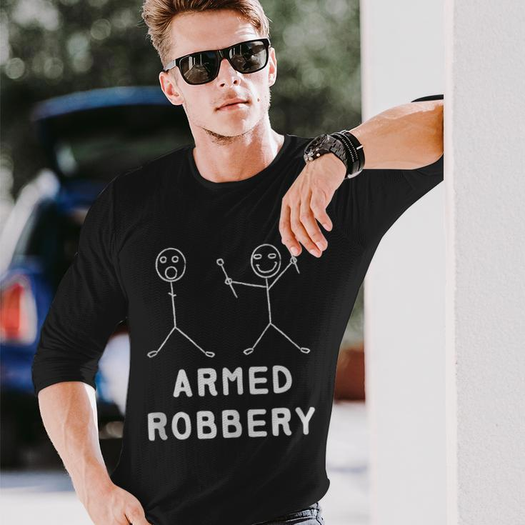Armed Robbery Robber Stick Figure Stickman Printed Long Sleeve T-Shirt Gifts for Him