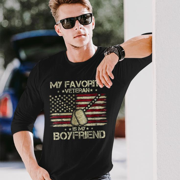 Army Veterans Day My Favorite Veteran Is My Boyfriend Long Sleeve T-Shirt Gifts for Him