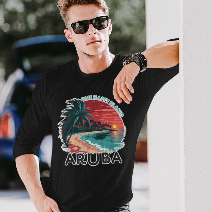 Aruba's One Happy Island Beautiful Sunset Beach Long Sleeve T-Shirt Gifts for Him