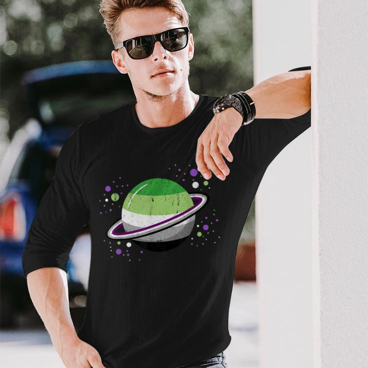 Asexual Aromantic Space Planet Vintage Long Sleeve T-Shirt Gifts for Him