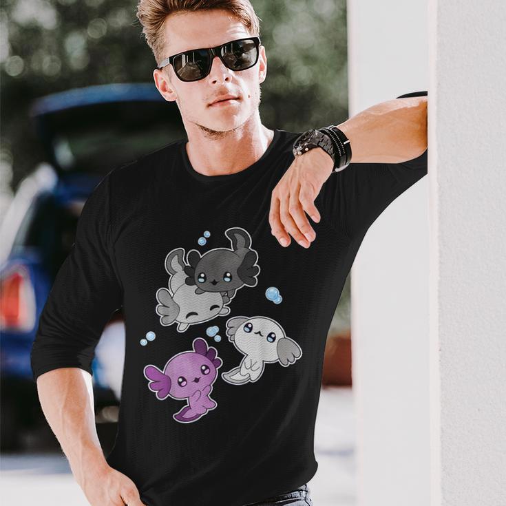 Asexual Axolotl Lgbt Demisexual Ace Pride Flag Pet Aquarium Long Sleeve T-Shirt Gifts for Him