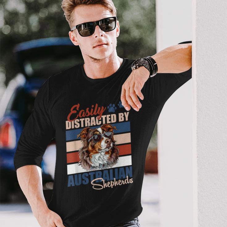 Aussie Easily Distracted By Australian Shepherds Vintage Long Sleeve T-Shirt Gifts for Him