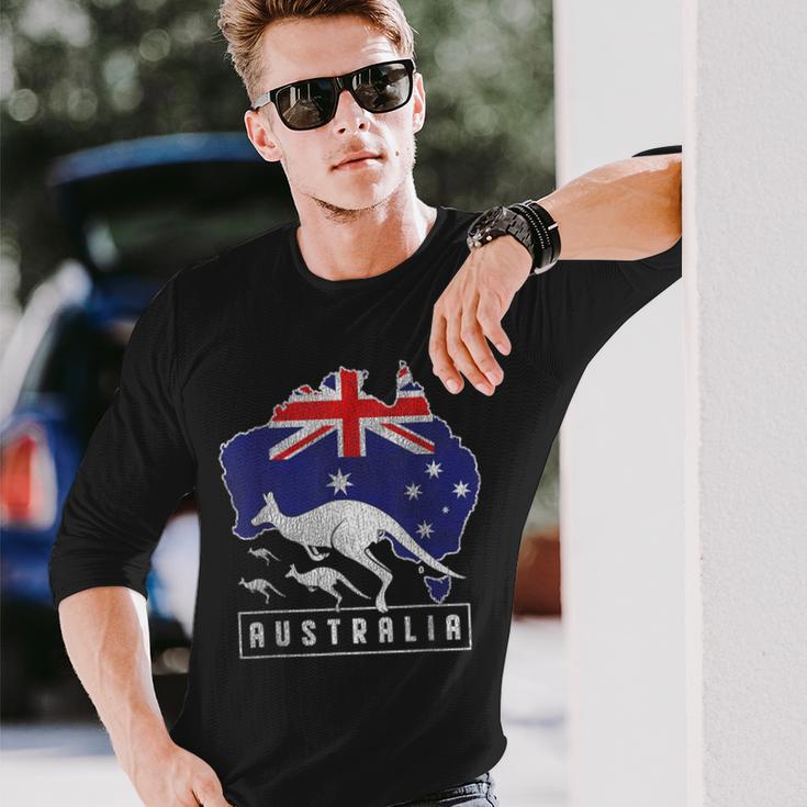 Australia Flag Zoo Animal Kangaroo Langarmshirts Geschenke für Ihn