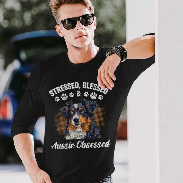 Australian Shepherd Stressed Blessed Aussie Lustig Besitzer Langarmshirts Geschenke für Ihn