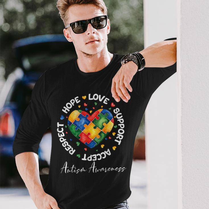Autism Awareness Love Heart Puzzle Pieces Long Sleeve T-Shirt Gifts for Him