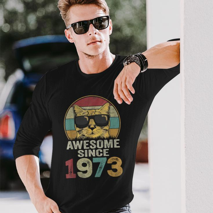 Awesome Since 1973 50Th Birthday 50 Year Old Cat Lovers Long Sleeve T-Shirt Gifts for Him