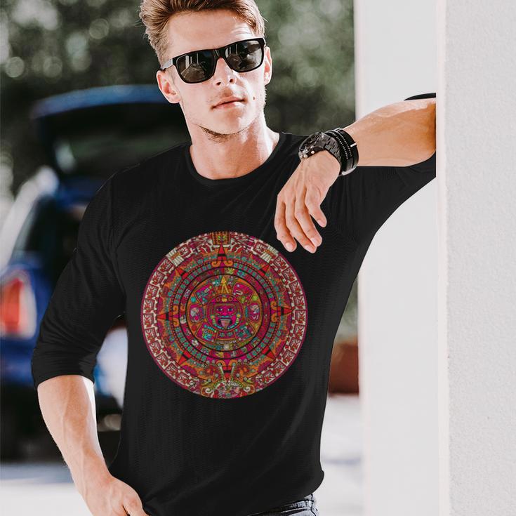 Aztec Mexico Maya Aztec Calendar Langarmshirts Geschenke für Ihn