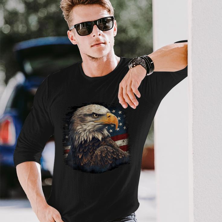 Bald Eagle Us American Flag 4Th Of July Proud Patriotic Long Sleeve T-Shirt Gifts for Him