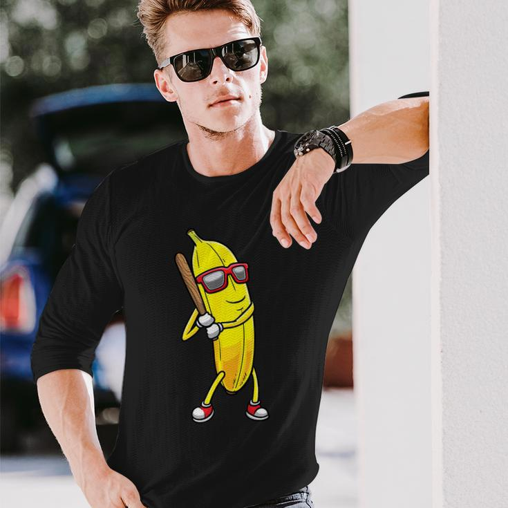 Banana Playing Baseball Fruit Lover Baseball Player Long Sleeve T-Shirt Gifts for Him
